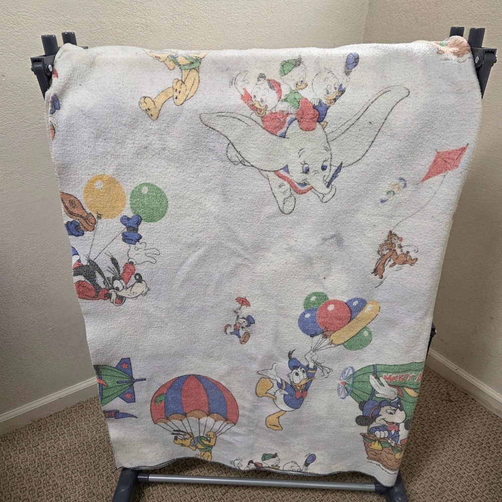 Vintage Disney Character Fabric Remnant Mickey Donald Dumbo 16x82 White Multi
